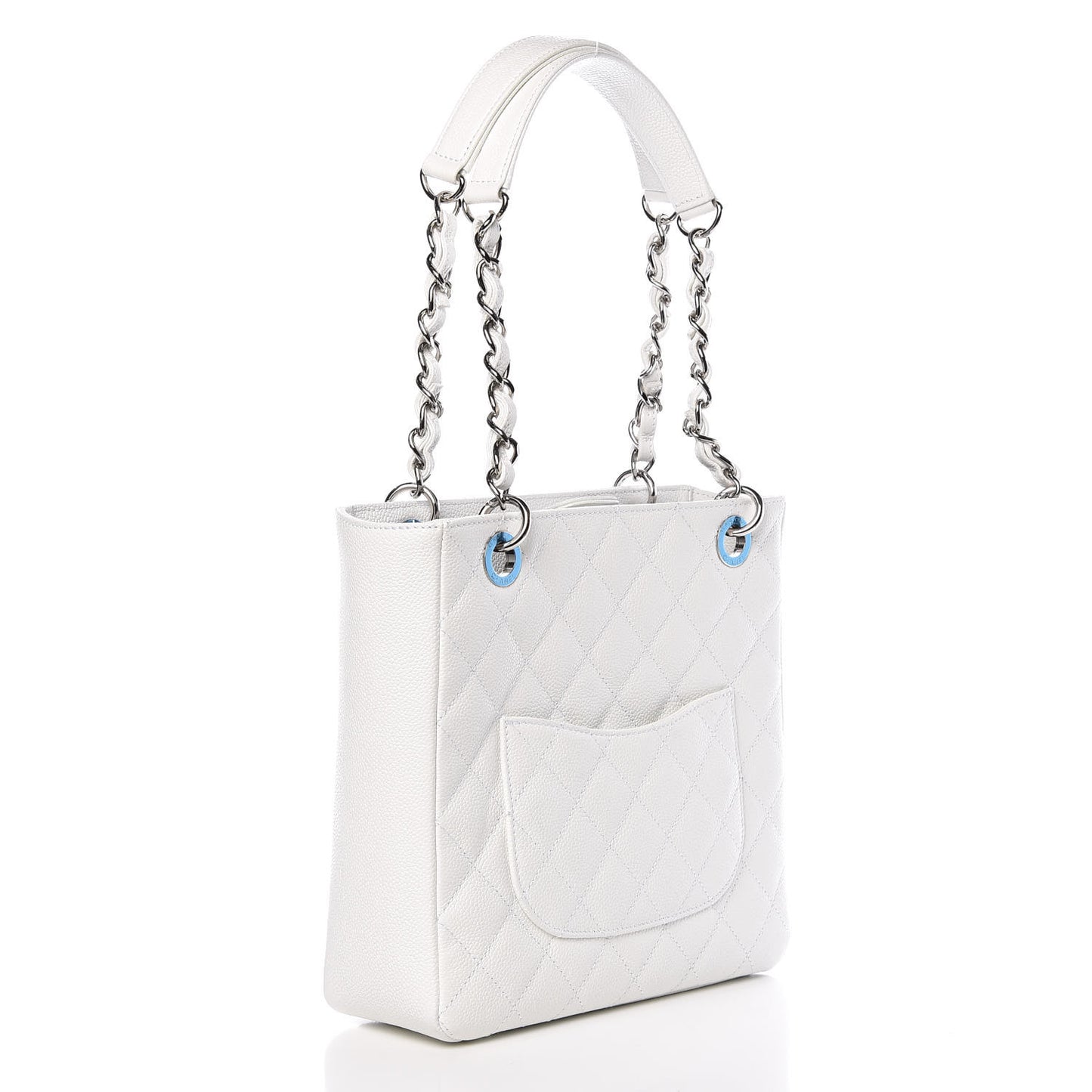 Caviar Quilted Petit Shopping Tote PST White