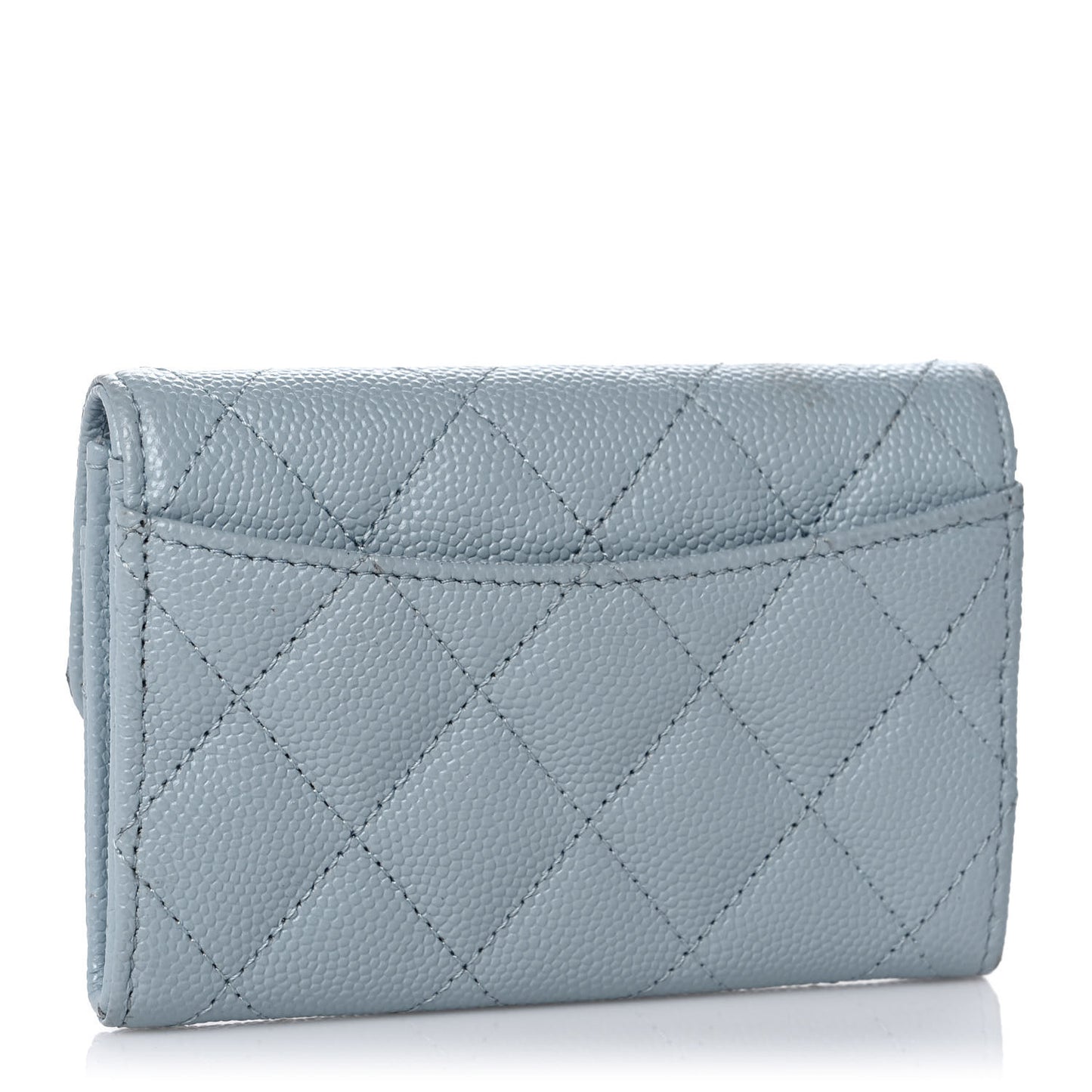 Caviar Quilted Flap Card Holder Wallet Light Blue