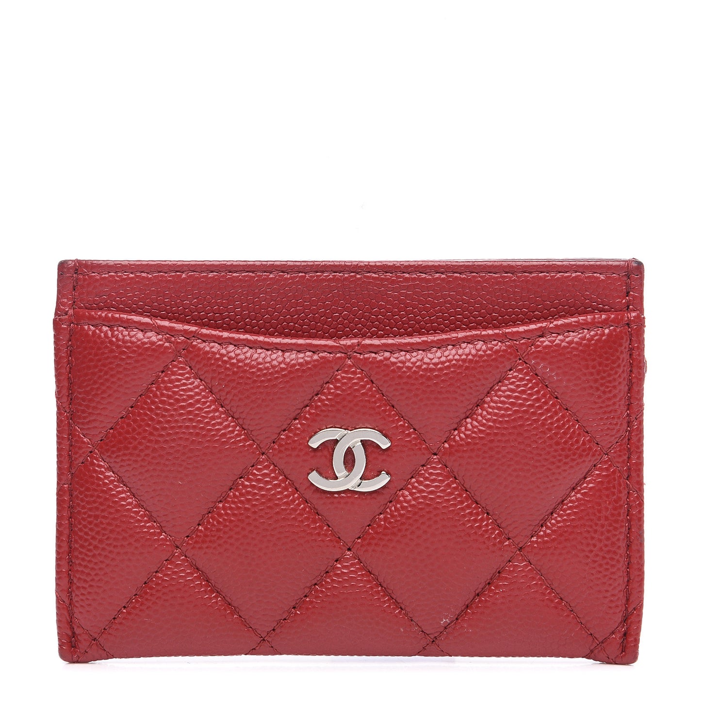 Caviar Quilted Card Holder Dark Red