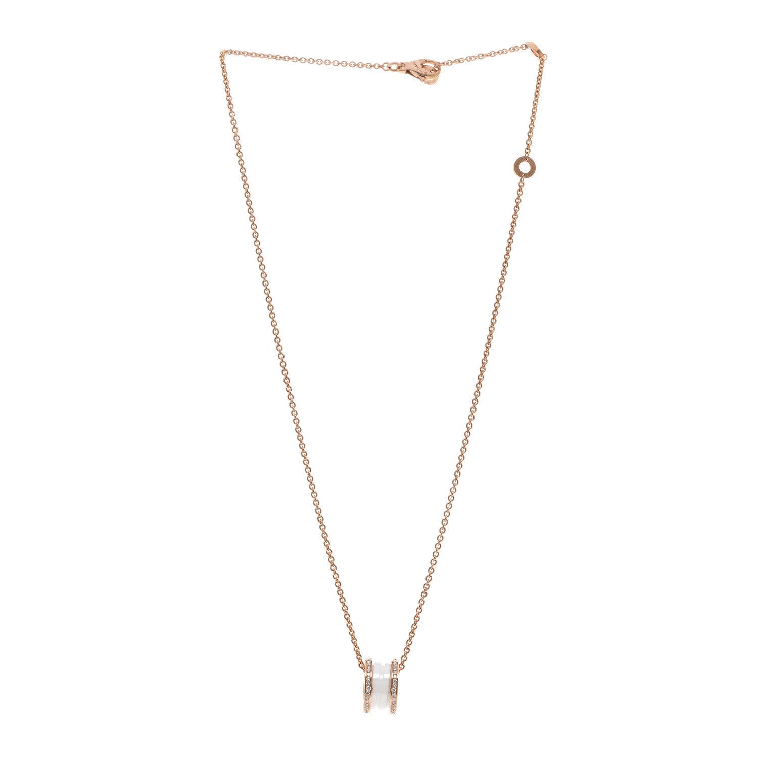 Bulgari 18K Rose Gold White Ceramic Diamond B.Zero1 Pendant Necklace 4 of 6