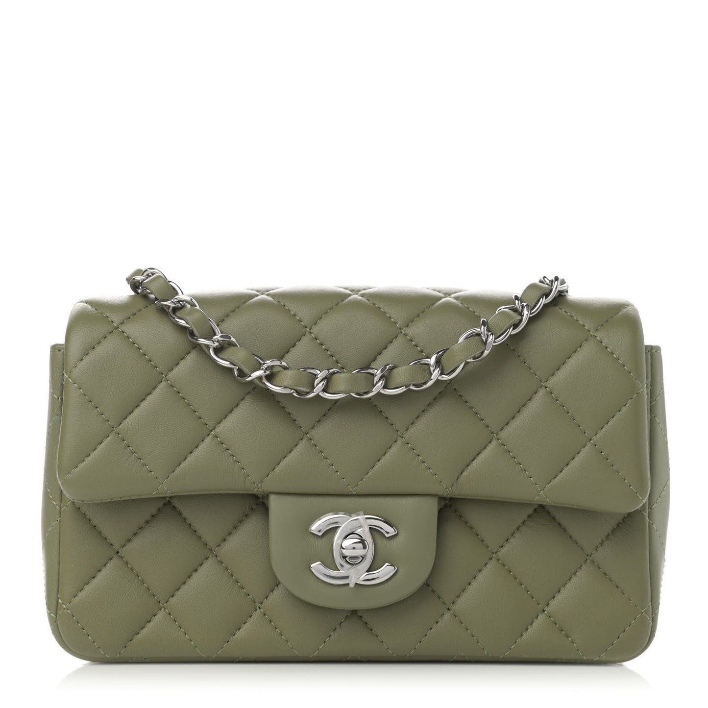 Lambskin Quilted Mini Rectangular Flap Green
