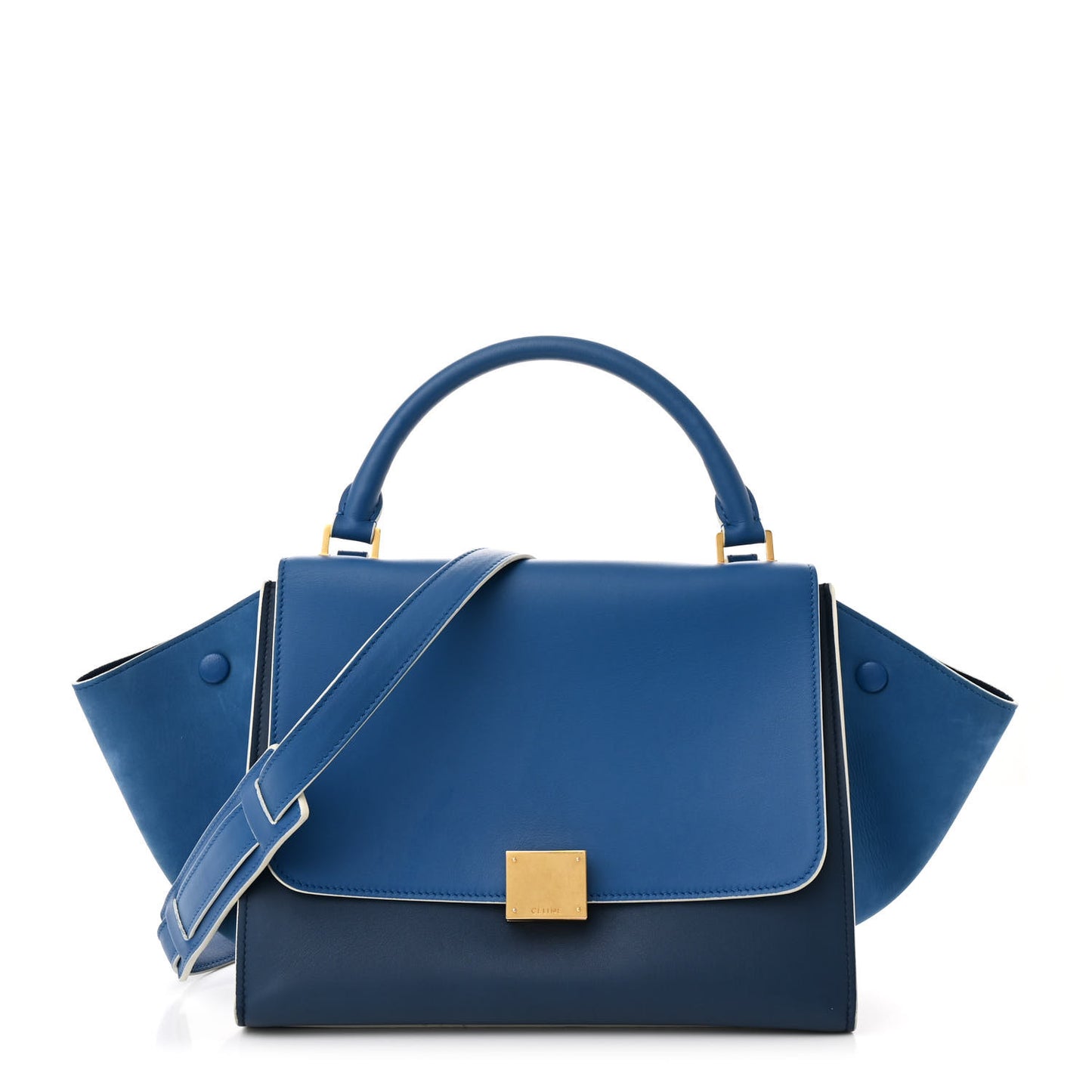 Drummed Calfskin Suede Small Trapeze  Blue