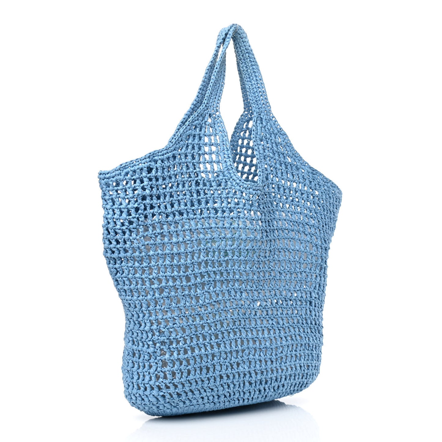 Yarn Raffia Effect Crochet Logo Embroidered Shopping Tote Bag Celeste