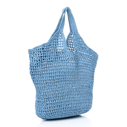 Prada Yarn Raffia Effect Crochet Logo Embroidered Shopping Tote Bag Celeste 2 of 11