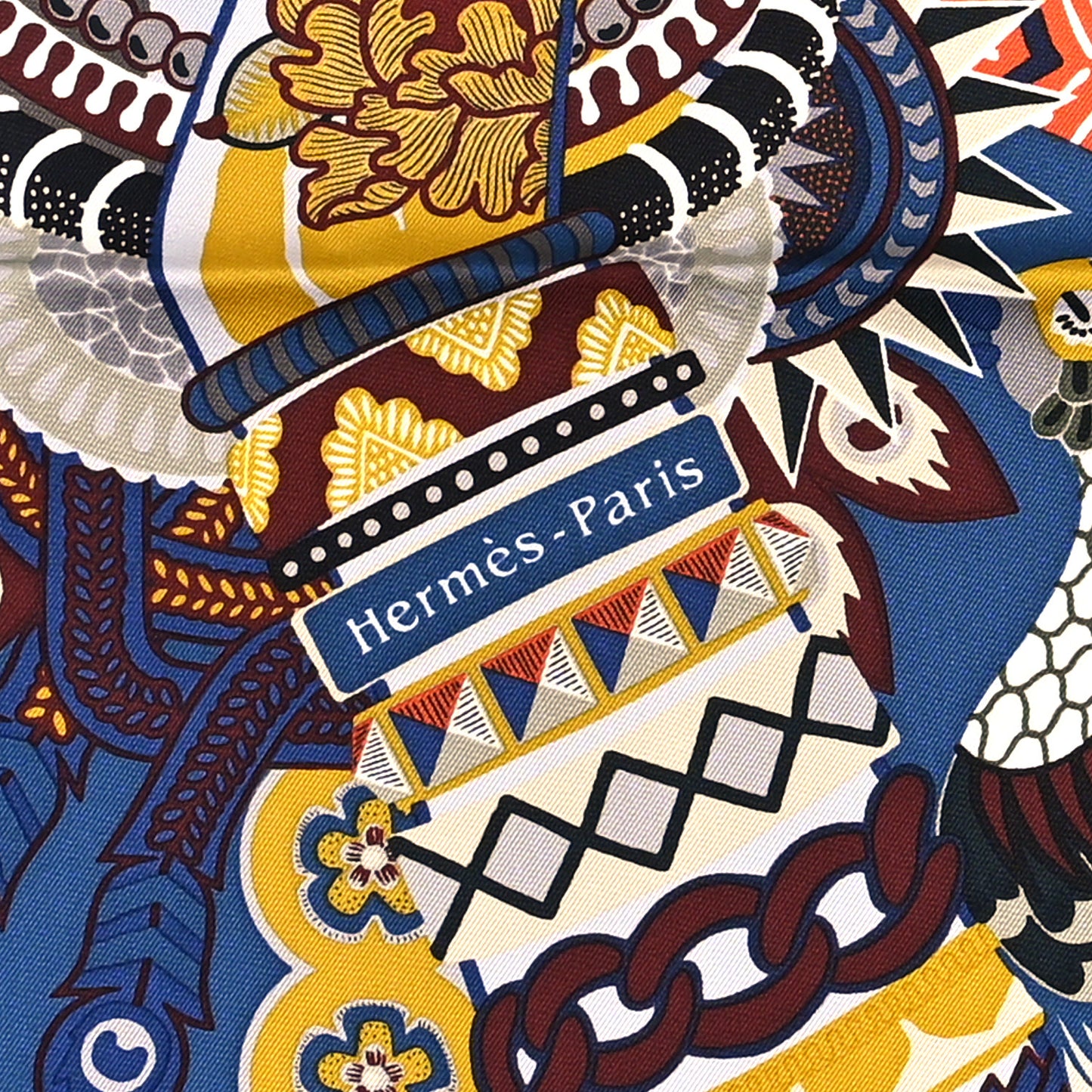 Silk Twill Duo Cosmique Scarf 90 Bleu Moyen Vert Ocre