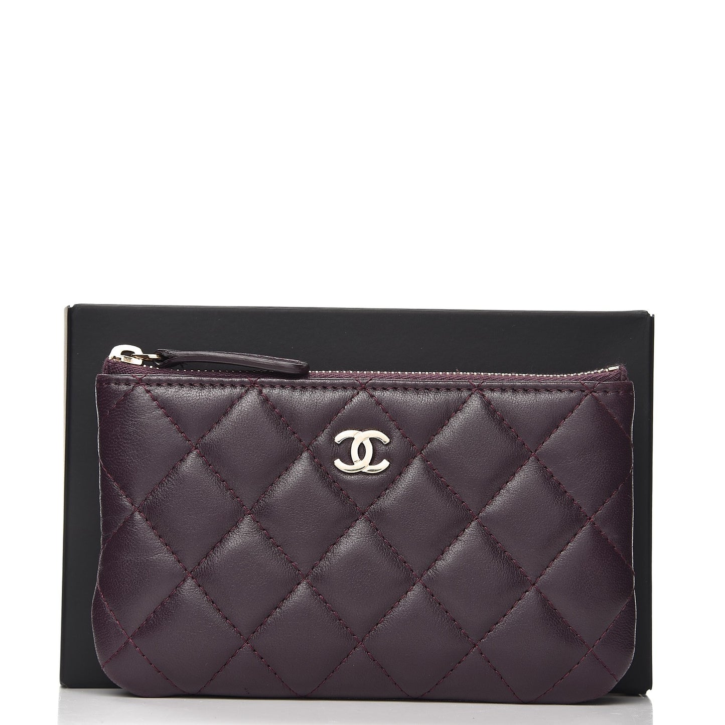 Lambskin Quilted Small Cosmetic Case Dark Purple