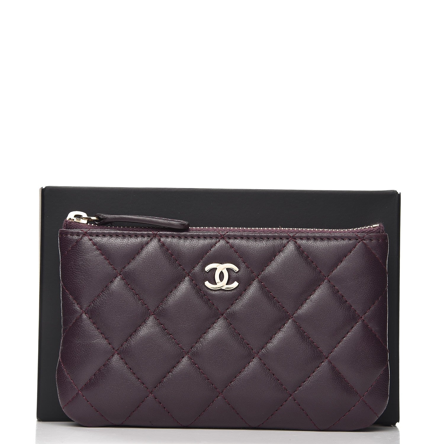 Chanel Lambskin Quilted Small Cosmetic Case Dark Purple 8 of 8