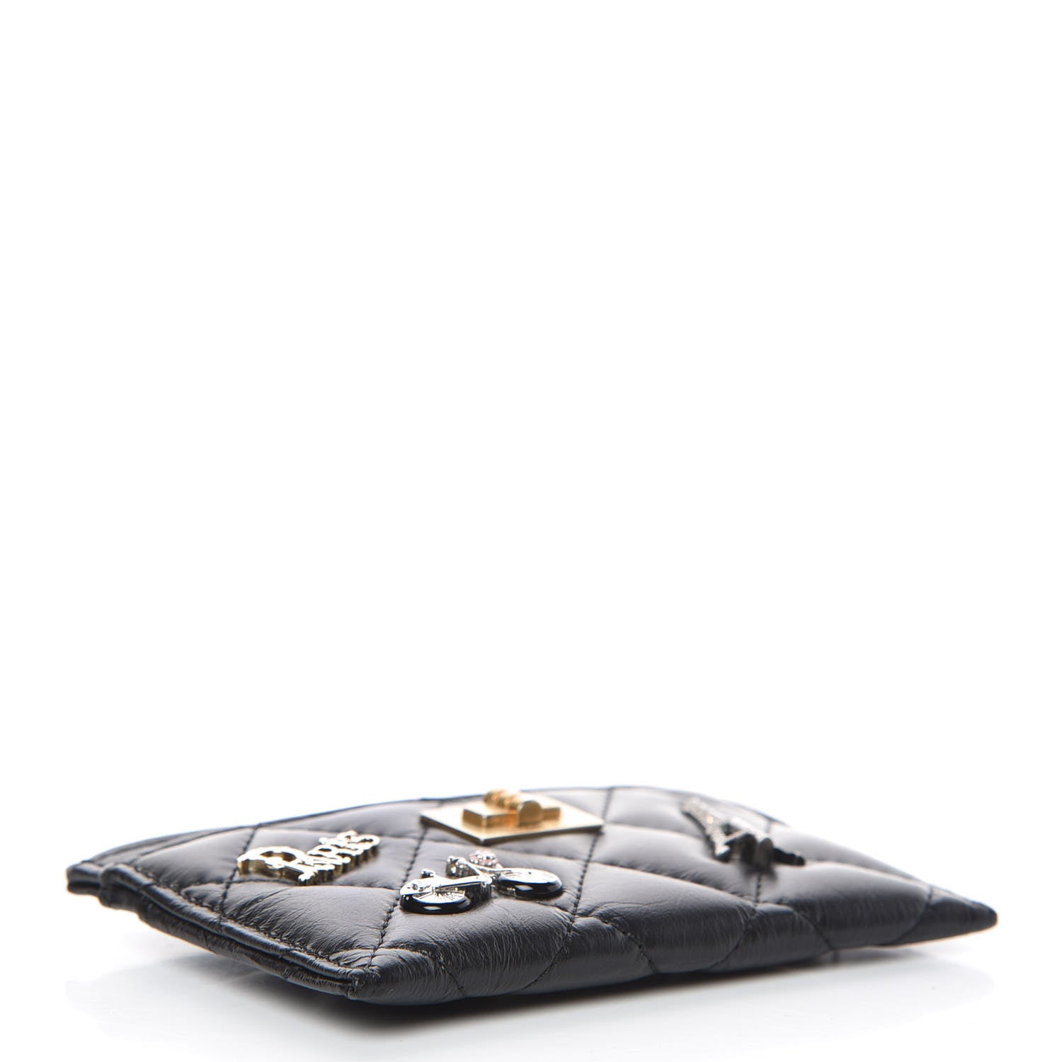 Chanel Aged Calfskin Quilted Lucky Charms Reissue Card Holder Black 4 of 11