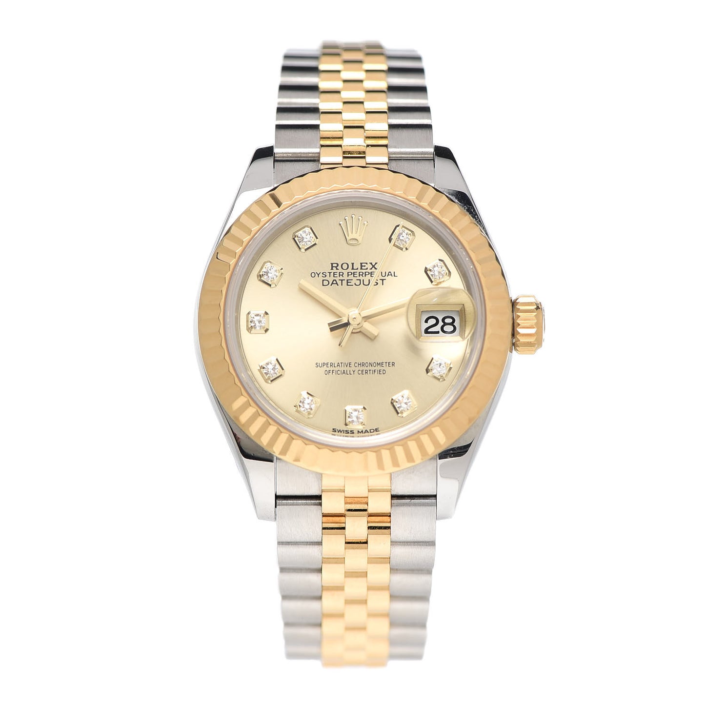 Stainless Steel 18K Yellow Gold Diamond 28mm Oyster Perpetual Datejust Watch Champagne 279173