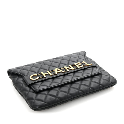 Chanel Calfskin Quilted Front Logo Enchained Clutch Black 4 of 8