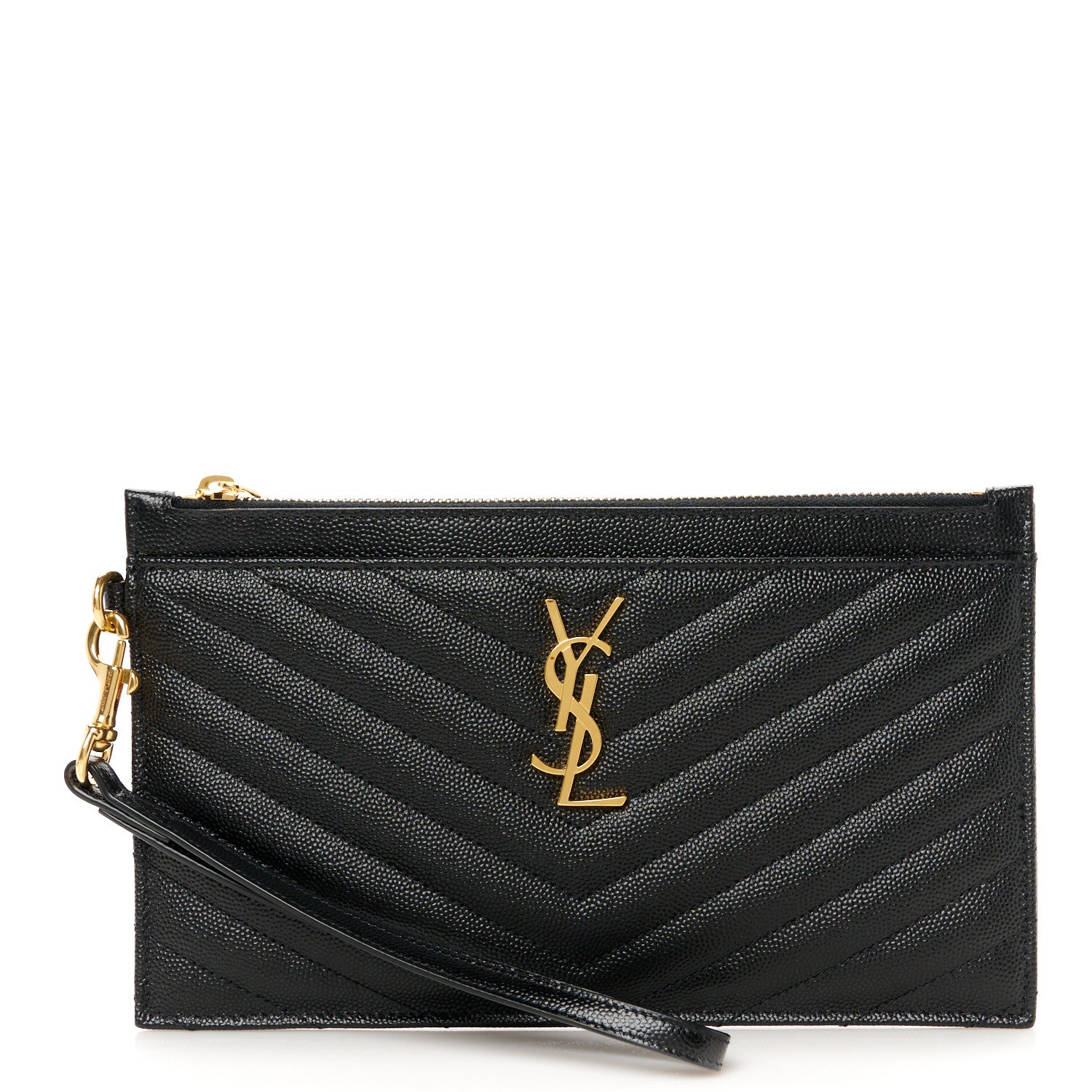 Saint Laurent Grain De Poudre Chevron Monogram Large Bill Pouch Black 1 of 9
