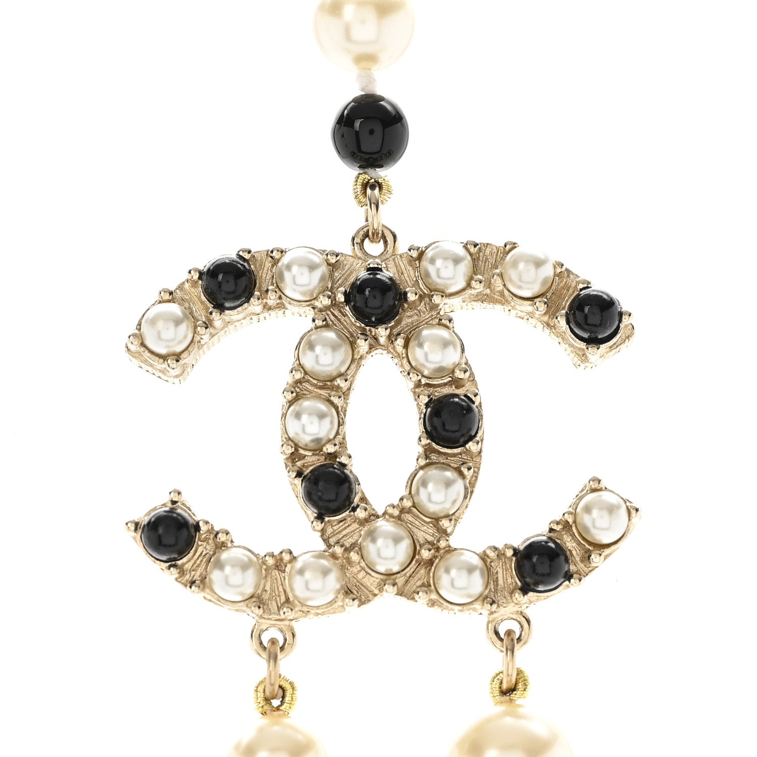 Chanel Pearl Resin Crystal CC Long Necklace Black Gold 4 of 8