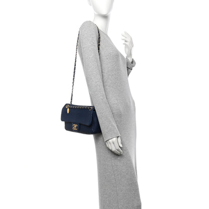 Chanel Calfskin Surpique Chevron Medium Flap Navy 2 of 12