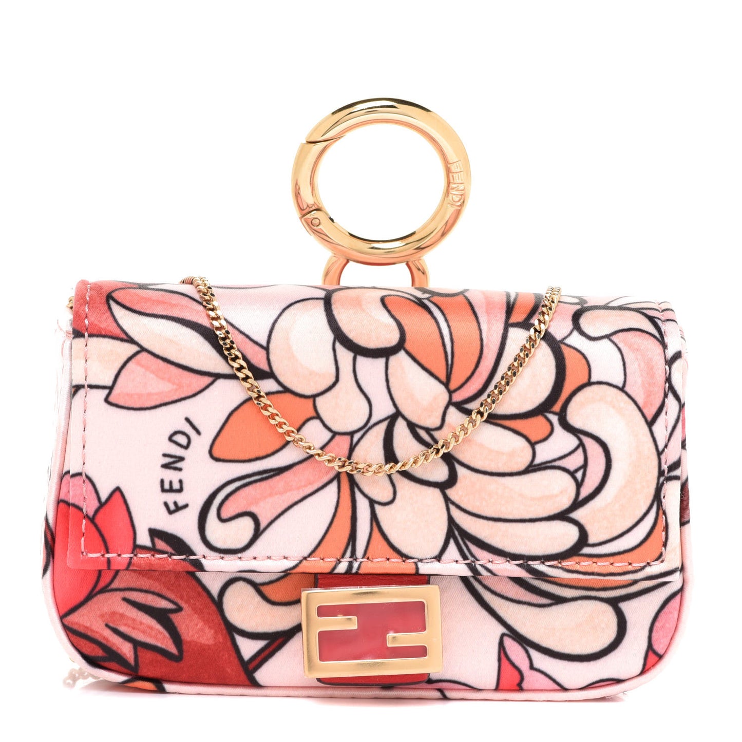 Stretch Satin Vitello Grace Floral Print Nano Baguette Charm Rose Multicolor Rosso Cardinale