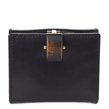 Gucci Calfskin Wood French Flap Wallet Black 1 of 7