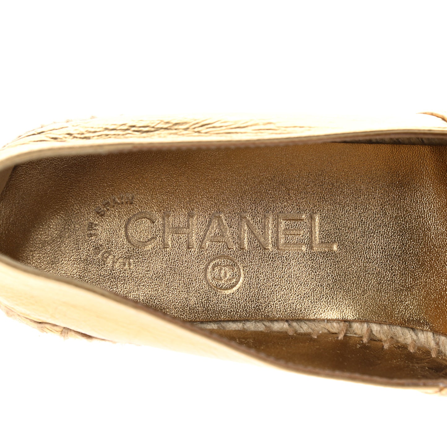 Laminated Lambskin Grosgrain CC Espadrilles 38 Gold Black