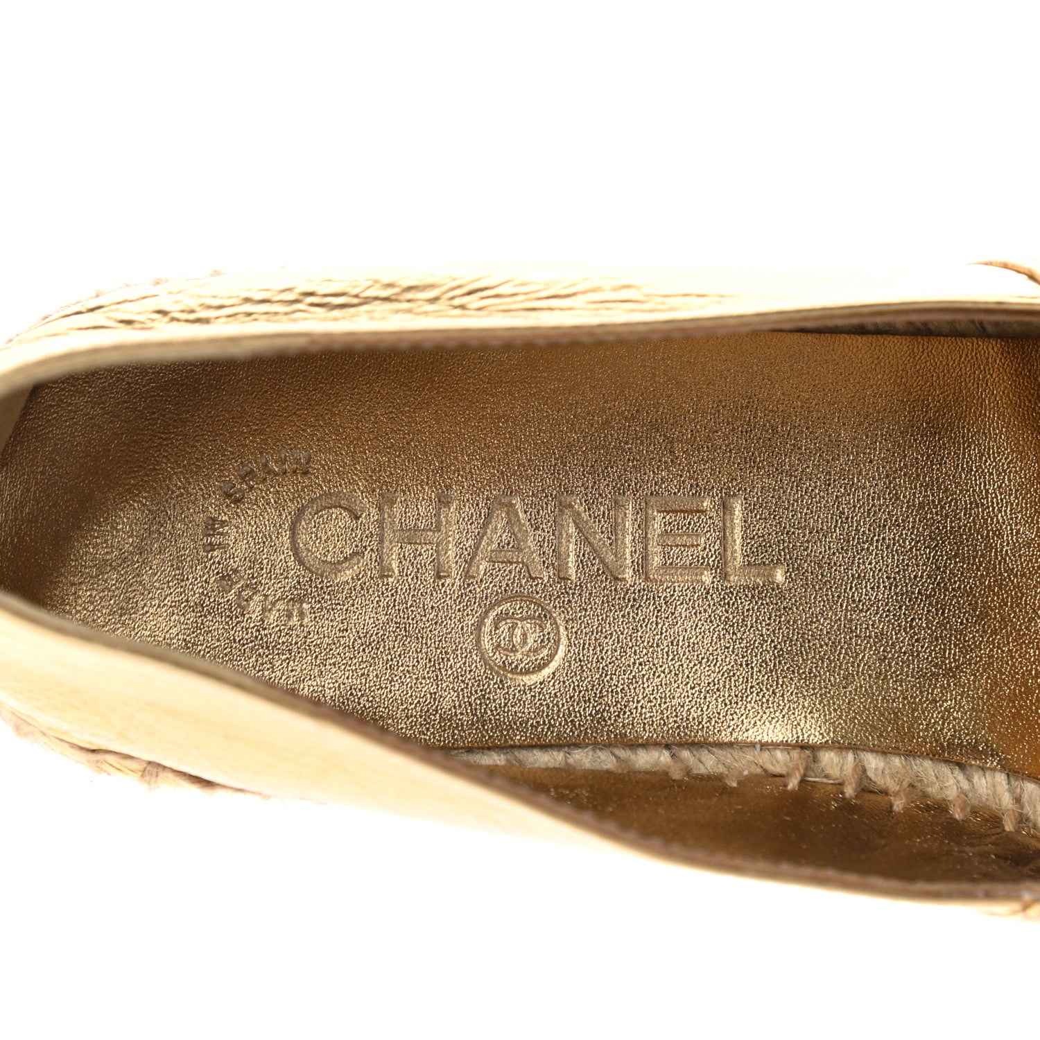 Chanel Laminated Lambskin Grosgrain CC Espadrilles 38 Gold Black 6 of 7