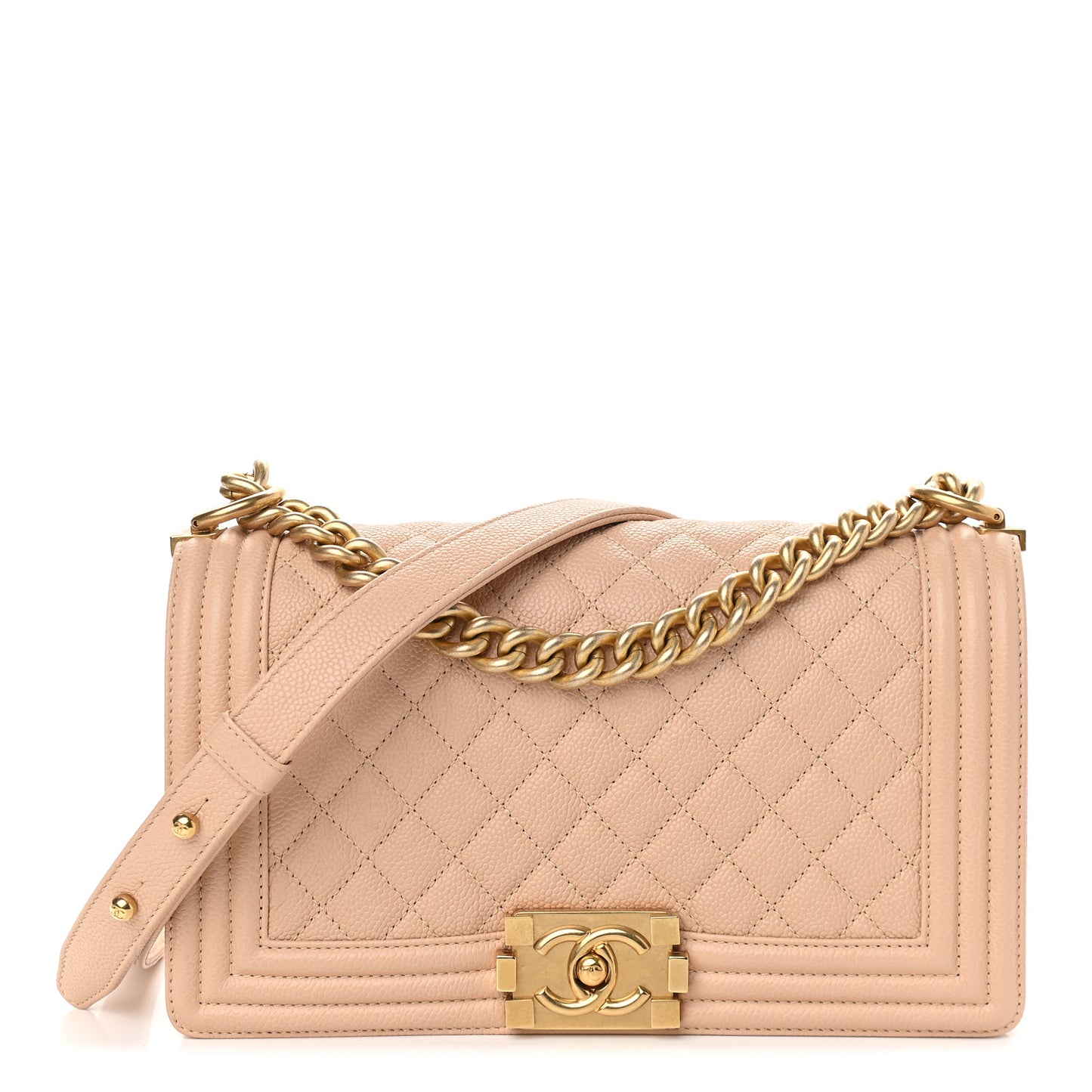 Caviar Quilted Medium Boy Flap Beige