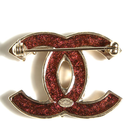 Chanel Enamel Gripoix Poured Glass CC Brooch Gold 3 of 5