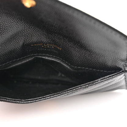 Saint Laurent Grain De Poudre Matelasse Chevron Monogram Compact Wallet Black 6 of 8