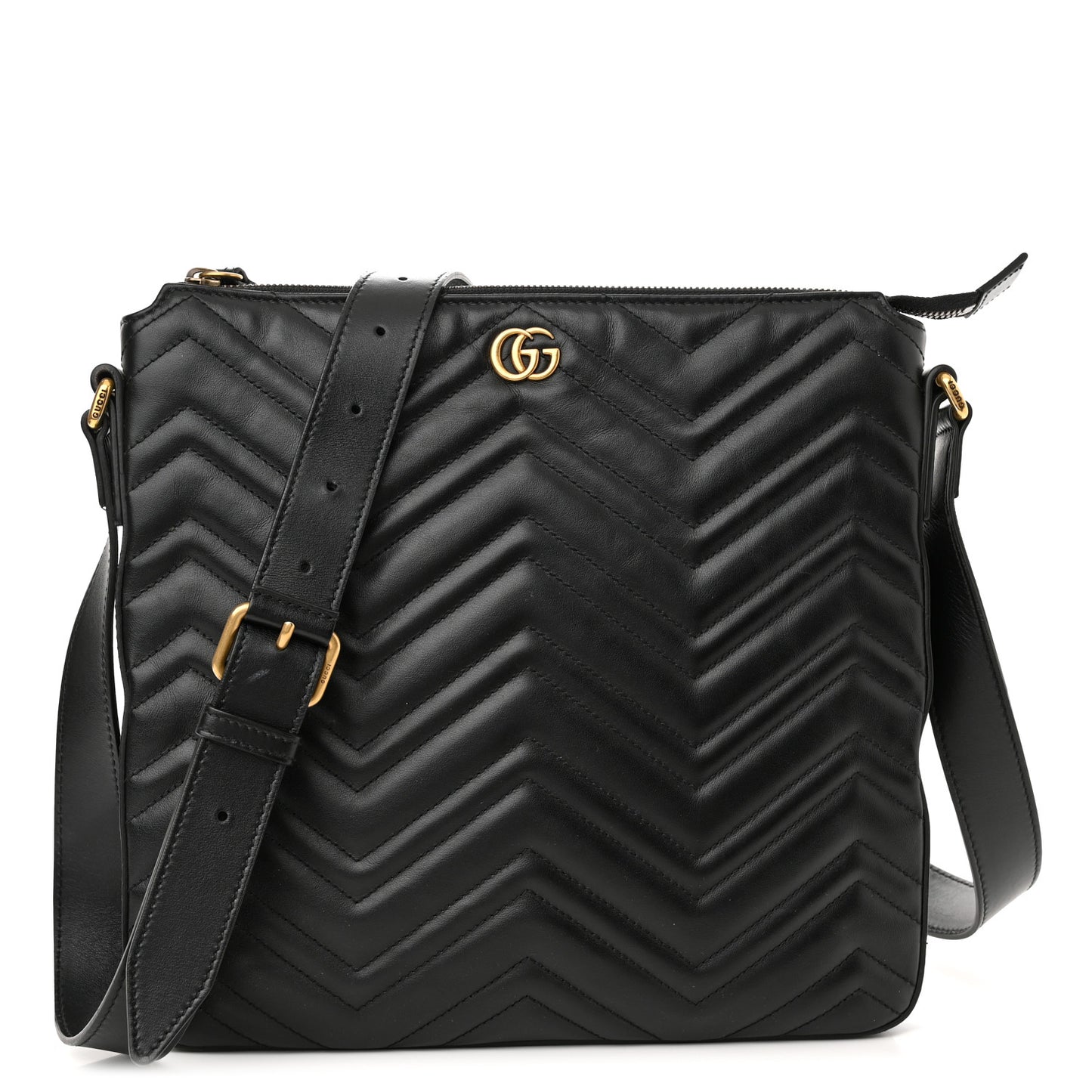 Calfskin Matelasse GG Marmont Flat Messenger Bag Black
