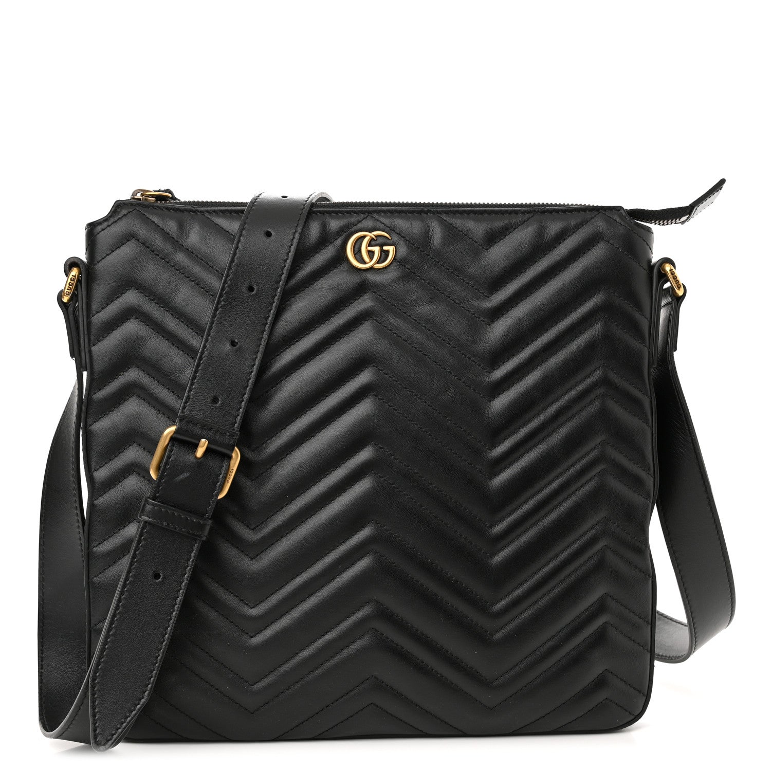 Gucci Calfskin Matelasse GG Marmont Flat Messenger Bag Black 1 of 11