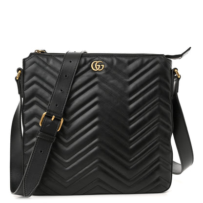 Gucci Calfskin Matelasse GG Marmont Flat Messenger Bag Black 1 of 11