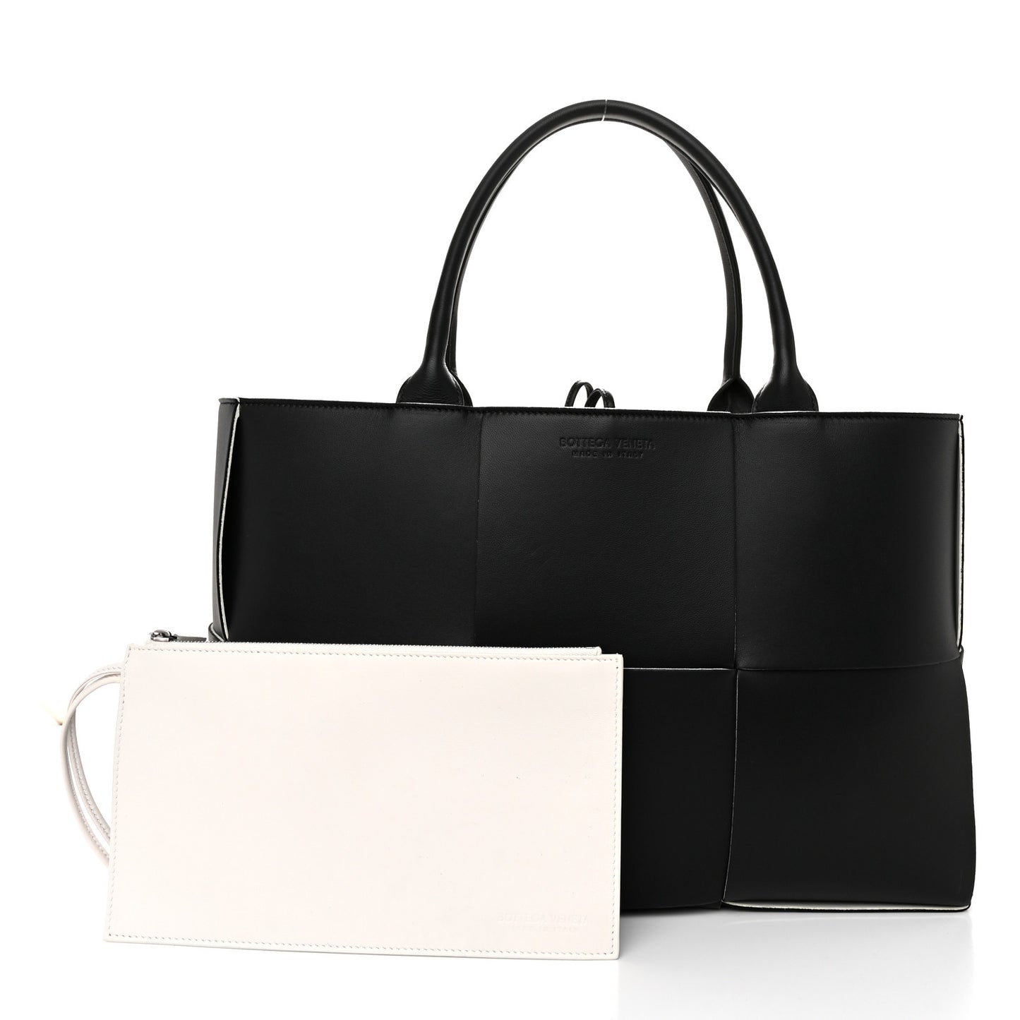 Nappa Maxi Intrecciato Arco Tote Black White