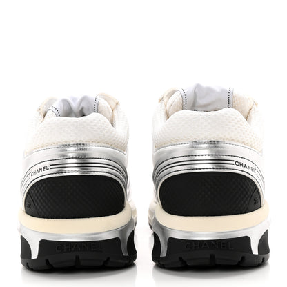 Chanel Fabric Laminated Calfskin Stretch CC Womens Sneakers 40 White Silver 5 of 11