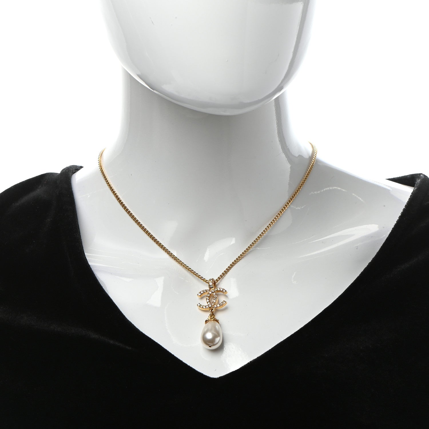 Chanel Pearl Crystal Twisted CC Drop Necklace Gold 2 of 5