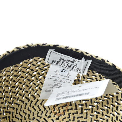 Hermes Woven Panama Tanzanie Cap 57 Black Natural 4 of 5