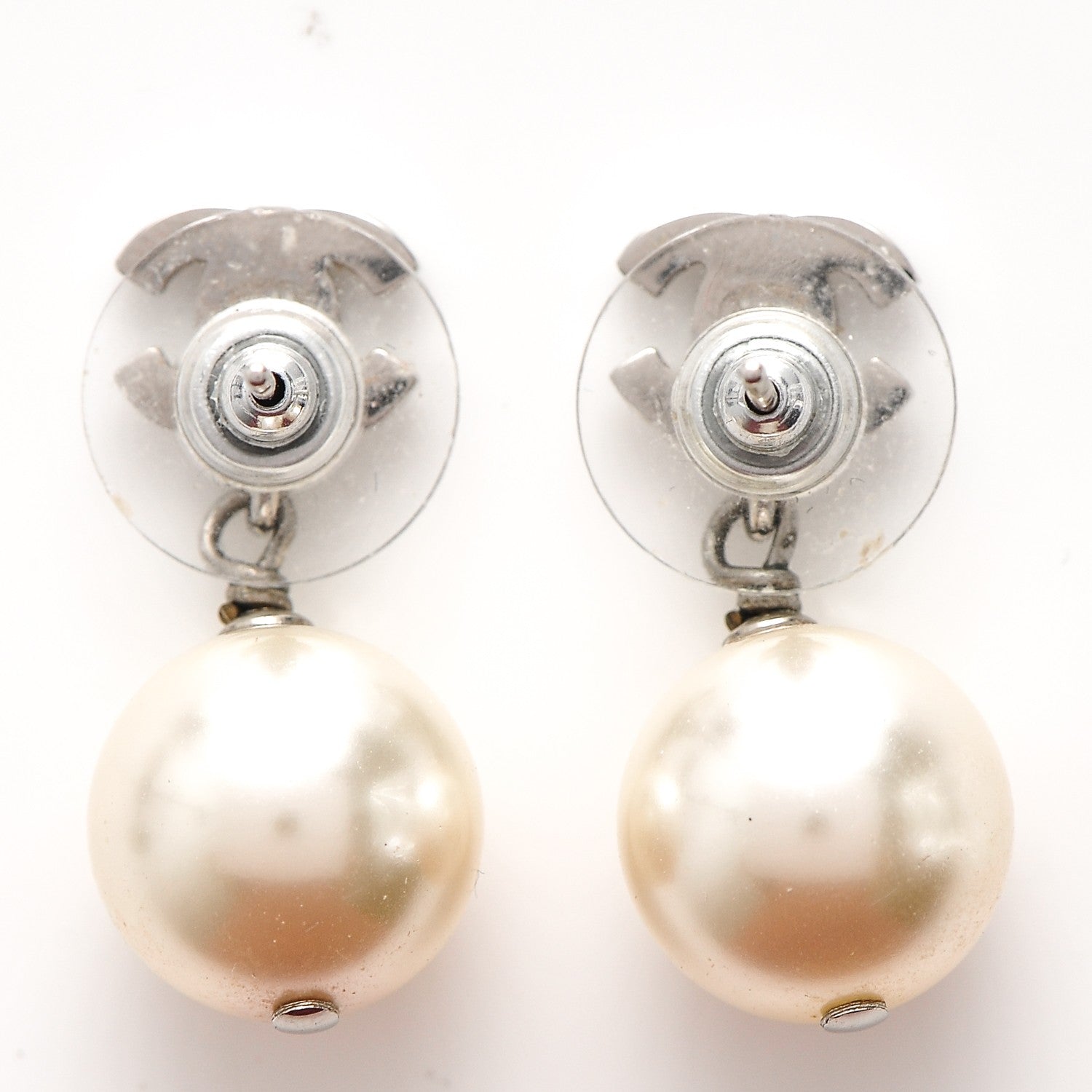 Chanel Crystal Pearl CC Drop Earrings Silver 4 of 4