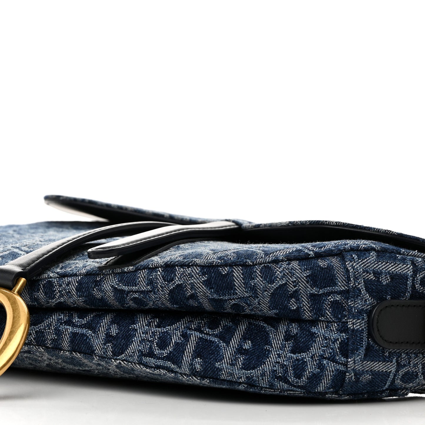 Denim Oblique Jacquard Saddle Bag With Strap Blue