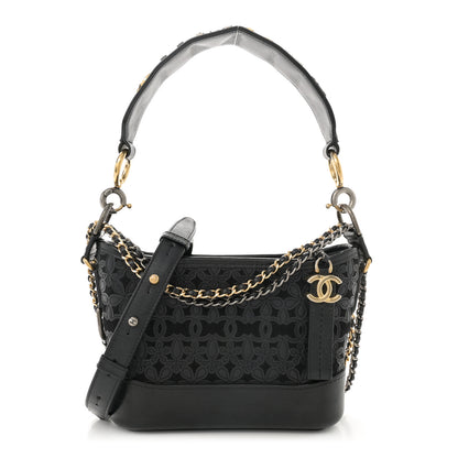 Chanel Calfskin Wool Felt Embossed Small Gabrielle Logo Hobo Black 1 of 14