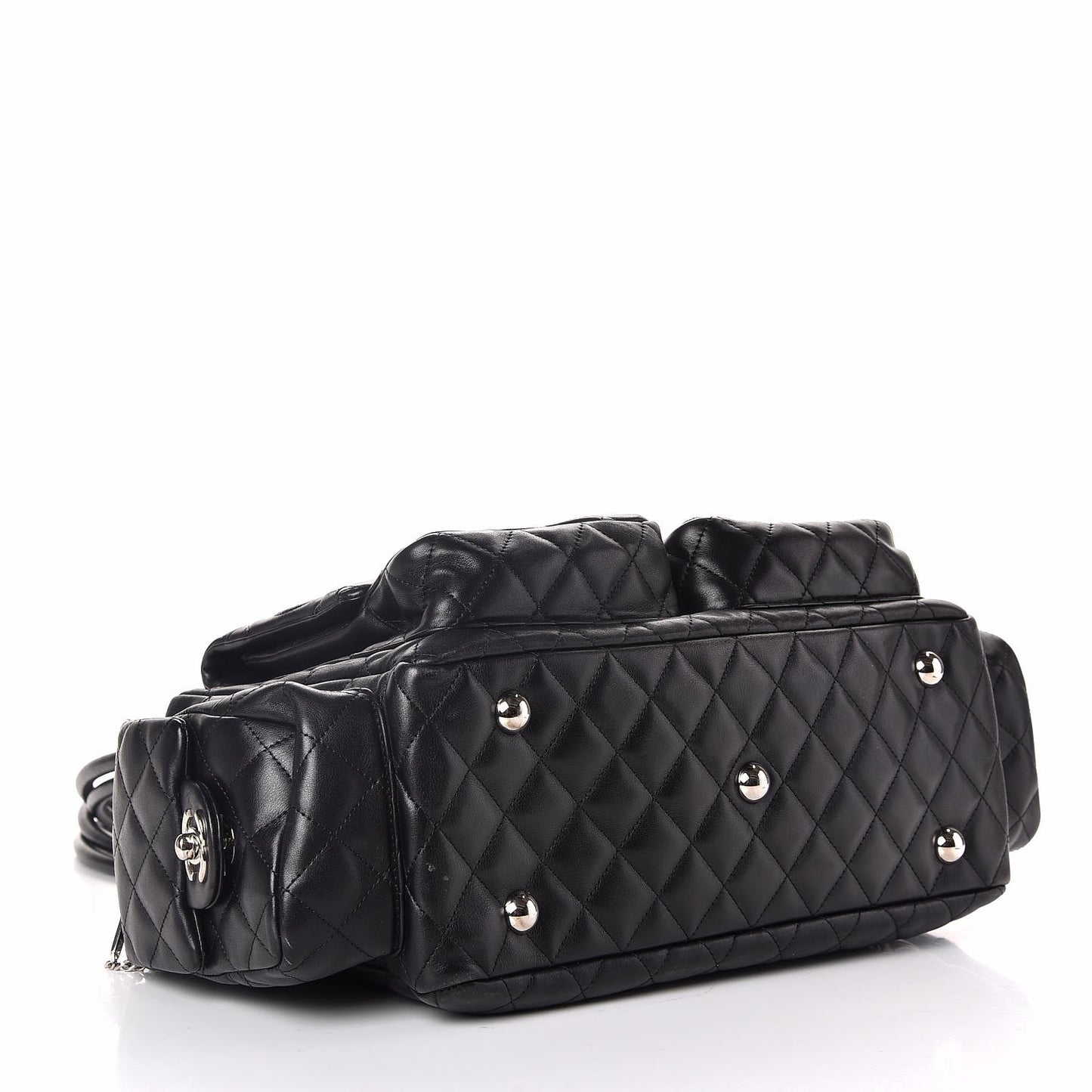 Calfskin Quilted Large Cambon Multipocket Reporter Black