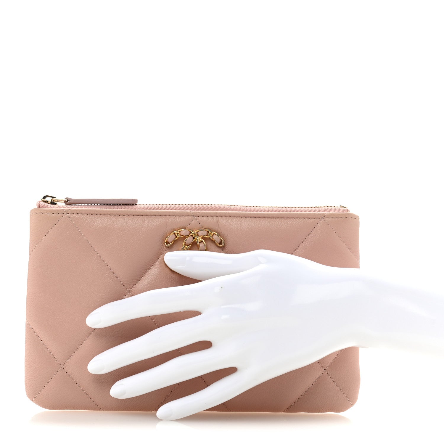 Chanel Shiny Goatskin Quilted Small Chanel 19 Pouch Pink 2 of 7
