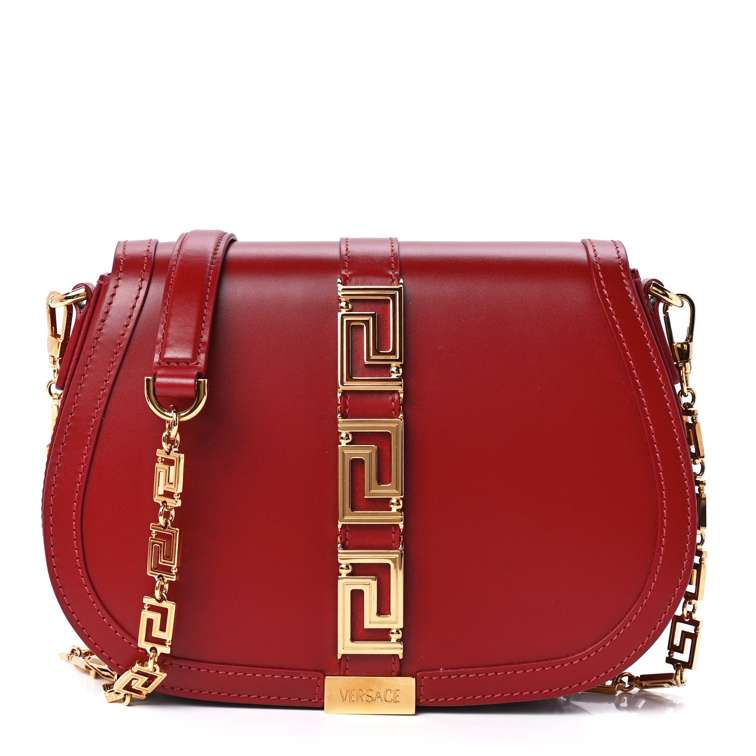 Versace Calfskin Large Greca Goddess Shoulder Bag Red 1 of 12
