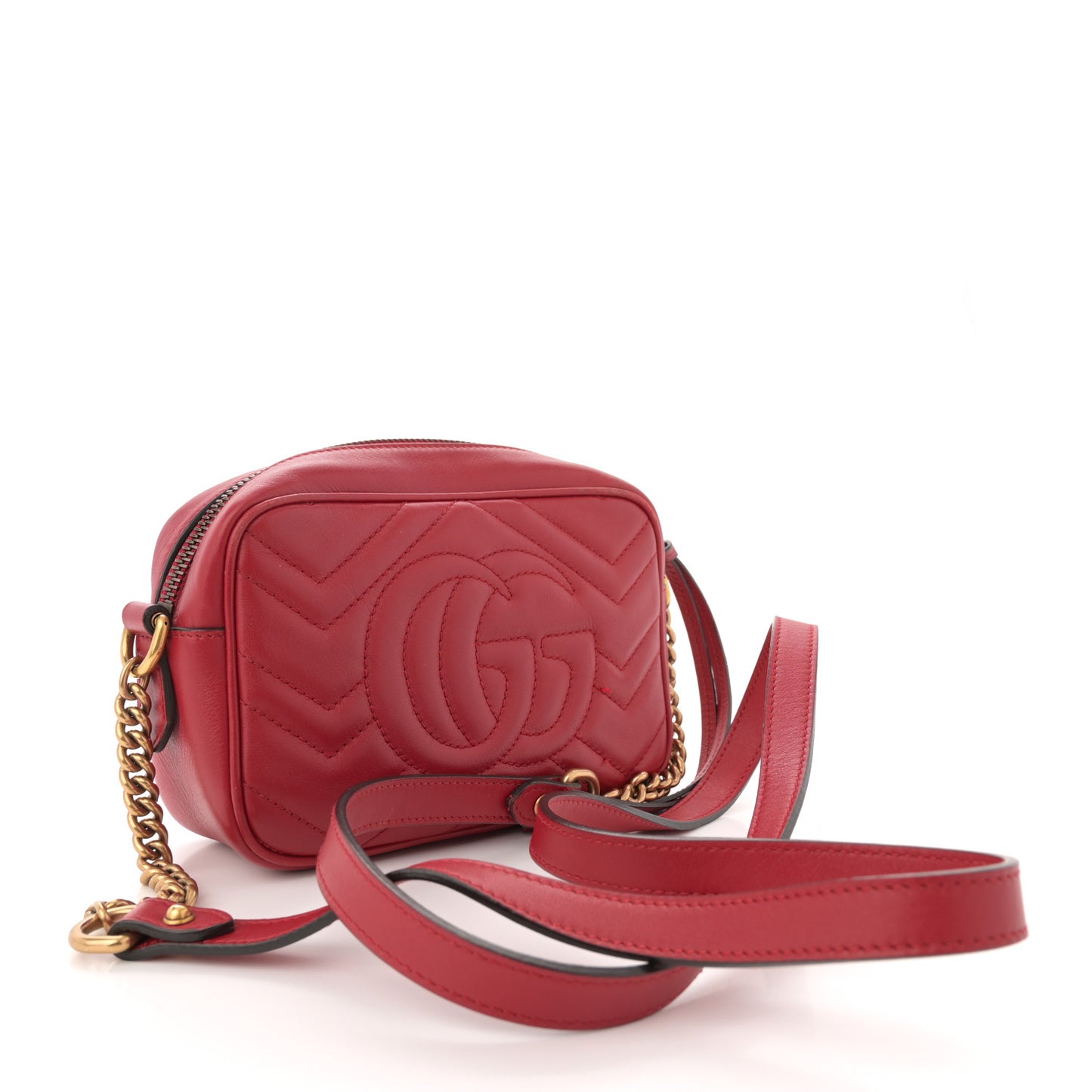 Calfskin Matelasse Mini GG Marmont Chain Shoulder Bag Hibiscus Red