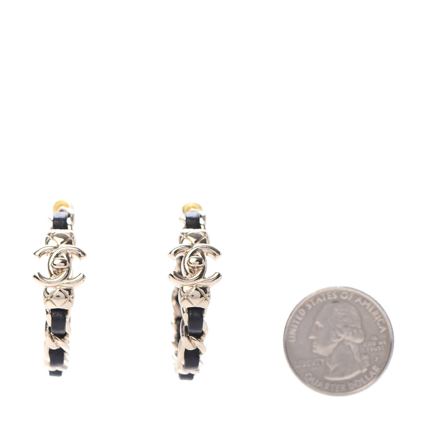 Lambskin CC Turnlock Chain Hoop Earrings Gold Black