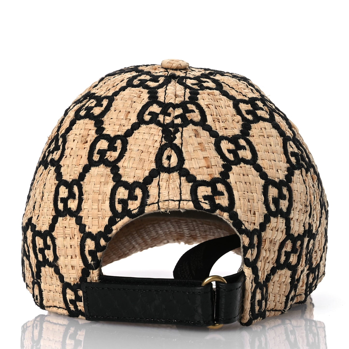 Raffia GG Monogram Elaphe Embroidered Aisha Baseball Hat XL Ivory Black