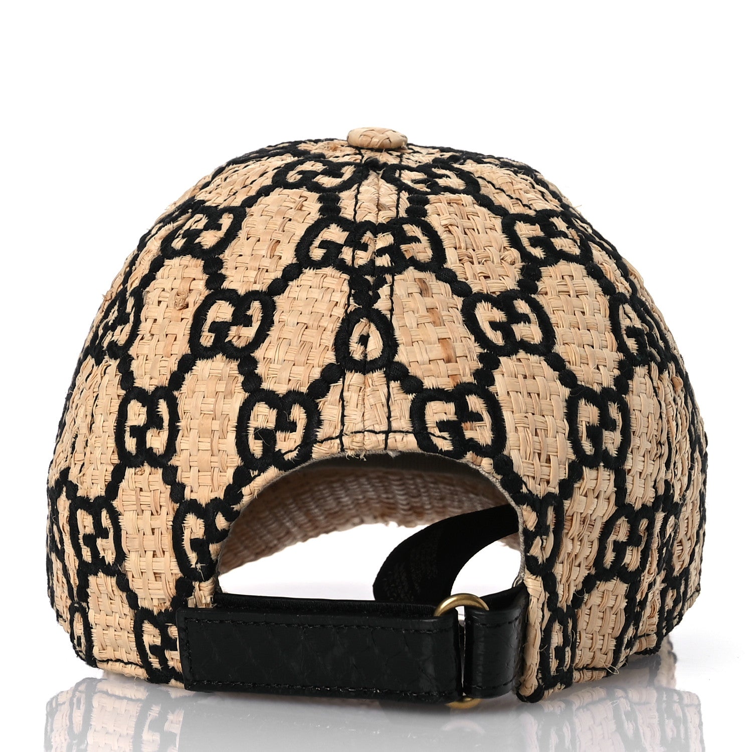 Gucci Raffia GG Monogram Elaphe Embroidered Aisha Baseball Hat XL Ivory Black 6 of 10