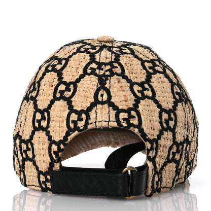 Gucci Raffia GG Monogram Elaphe Embroidered Aisha Baseball Hat XL Ivory Black 6 of 10