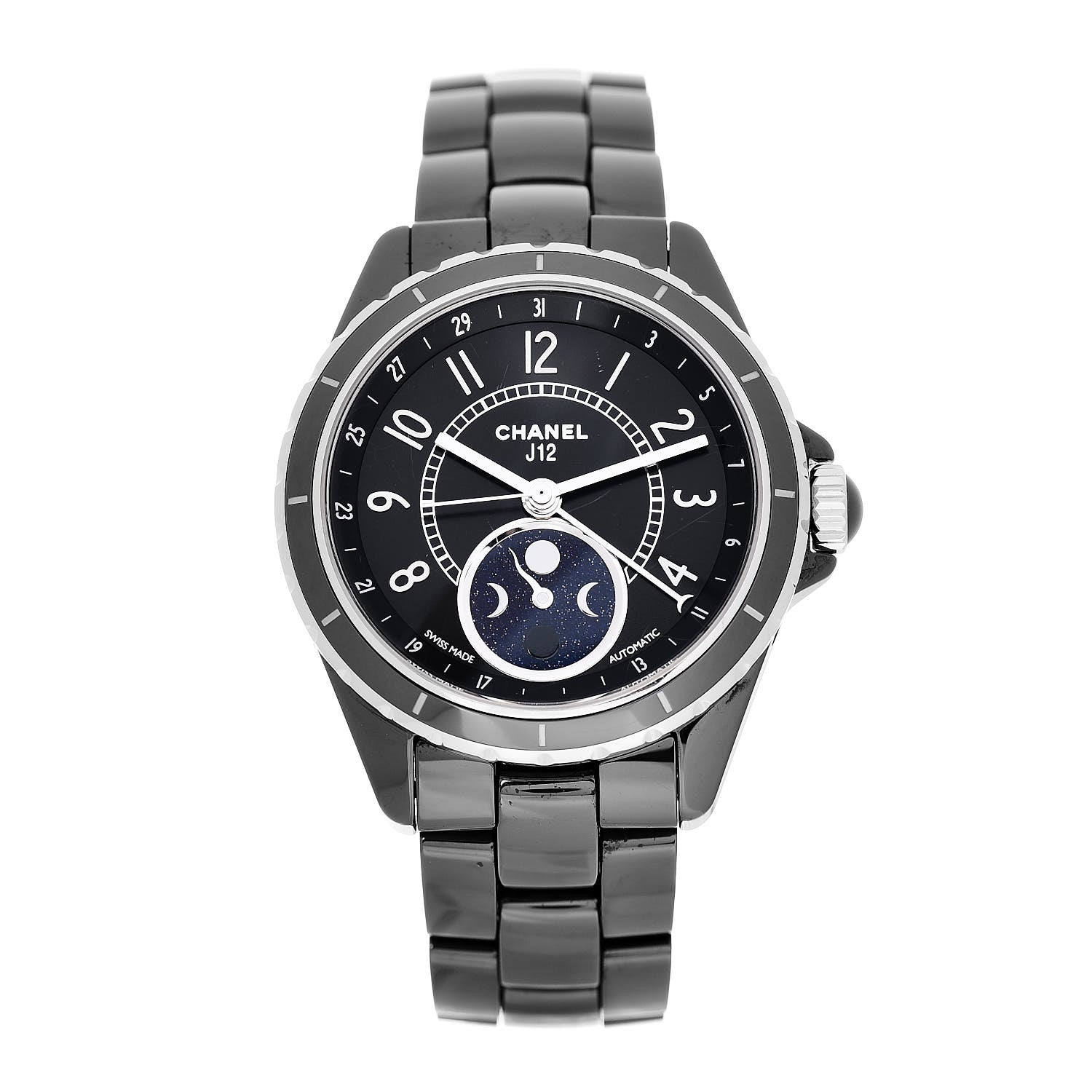 Chanel Stainless Steel Ceramic 38mm J12 Moonphase Automatic Watch Black 1 of 6