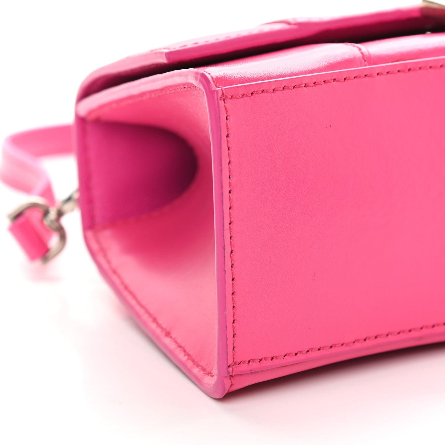 Shiny Box Calfskin Hourglass Top Handle Bag XS Acid Fuchsia