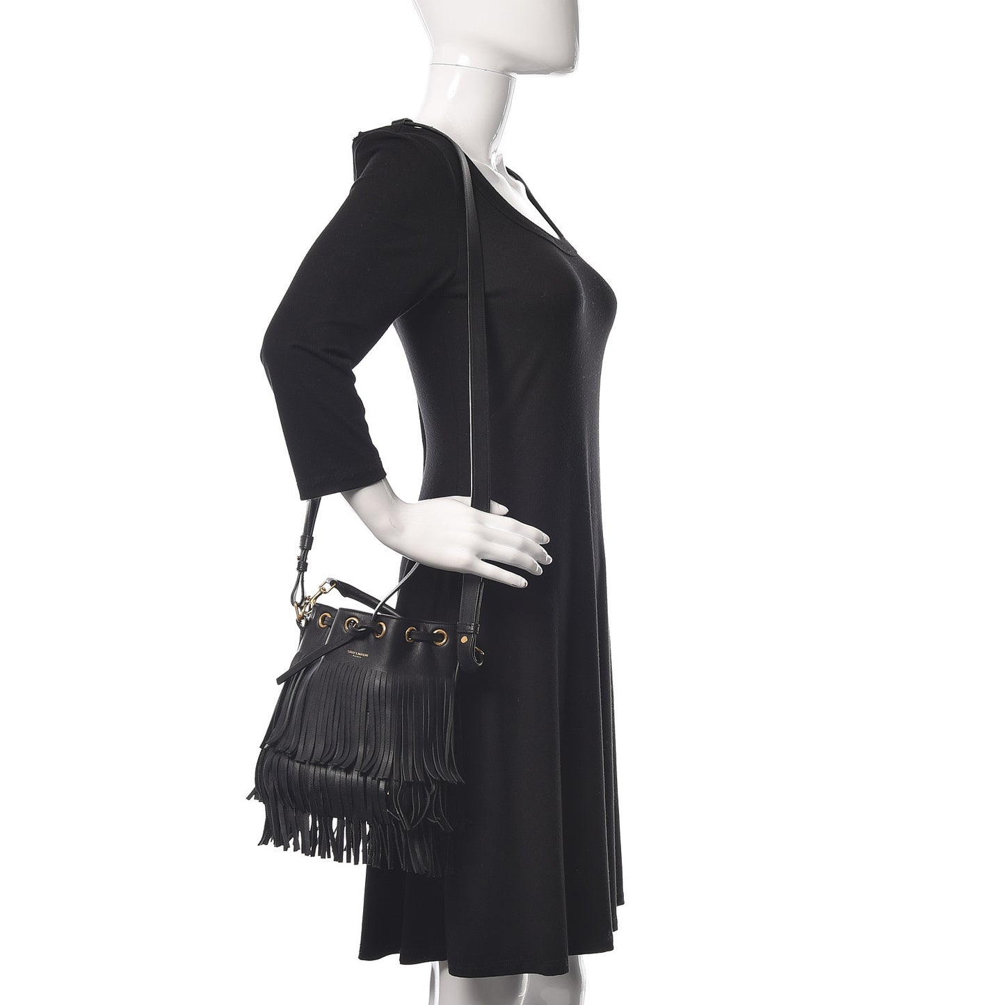 Calfskin Small Emmanuelle Fringe Hobo Bag Black
