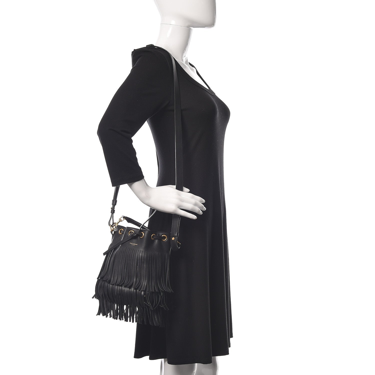 Saint Laurent Calfskin Small Emmanuelle Fringe Hobo Bag Black 3 of 9