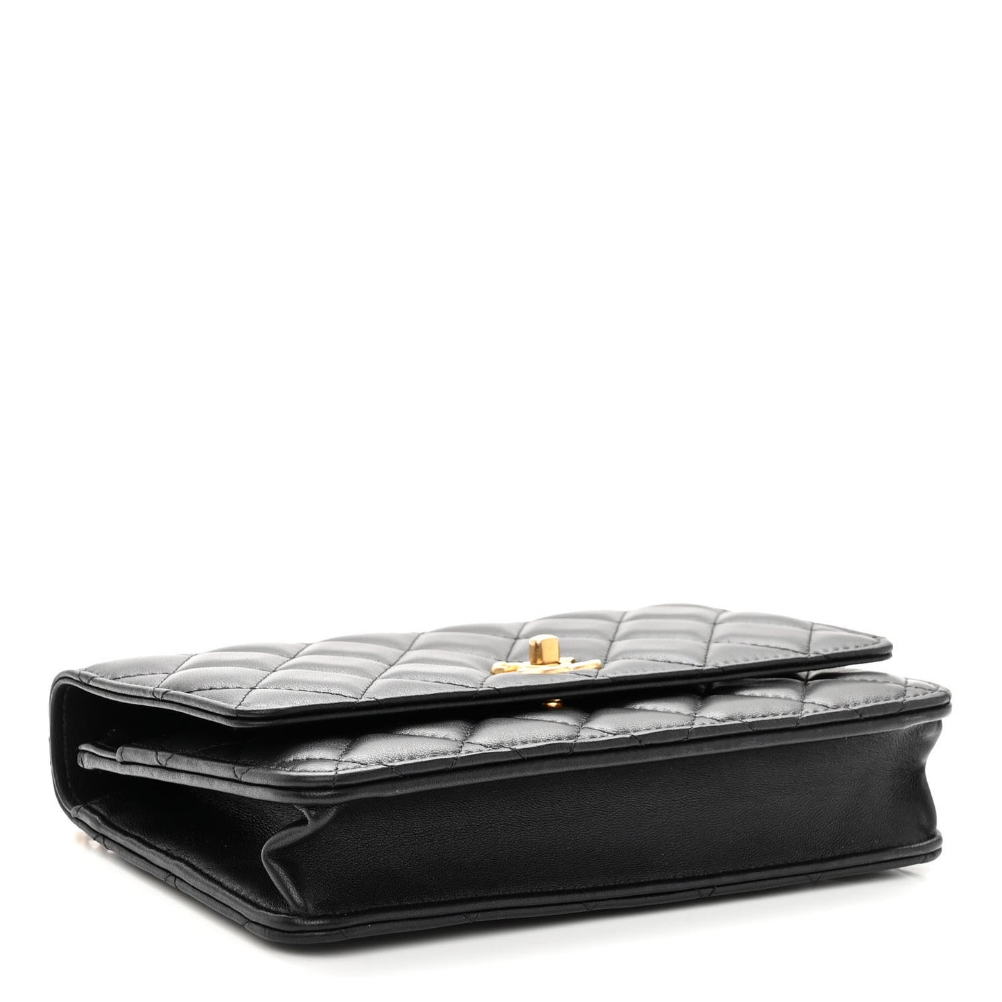 Lambskin Quilted Sweet Camellia Wallet on Chain WOC Black