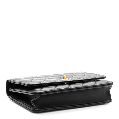 Chanel Lambskin Quilted Sweet Camellia Wallet on Chain WOC Black 4 of 11