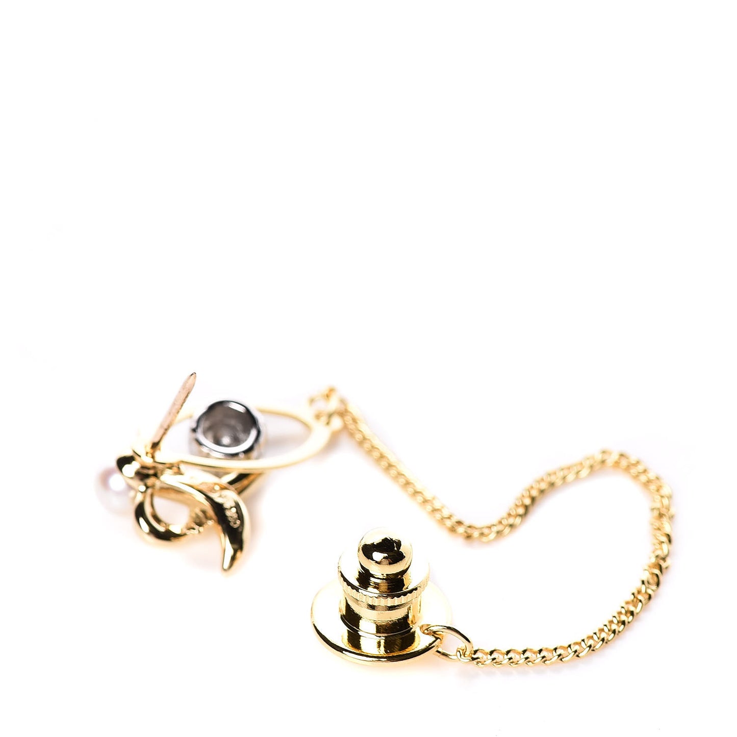18K Yellow Gold Platinum Akoya Pearl 4.5mm Soccer Ball Tie Tack