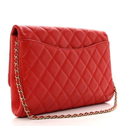 Chanel Lambskin Quilted Clutch With Chain Flap Red 3 of 10